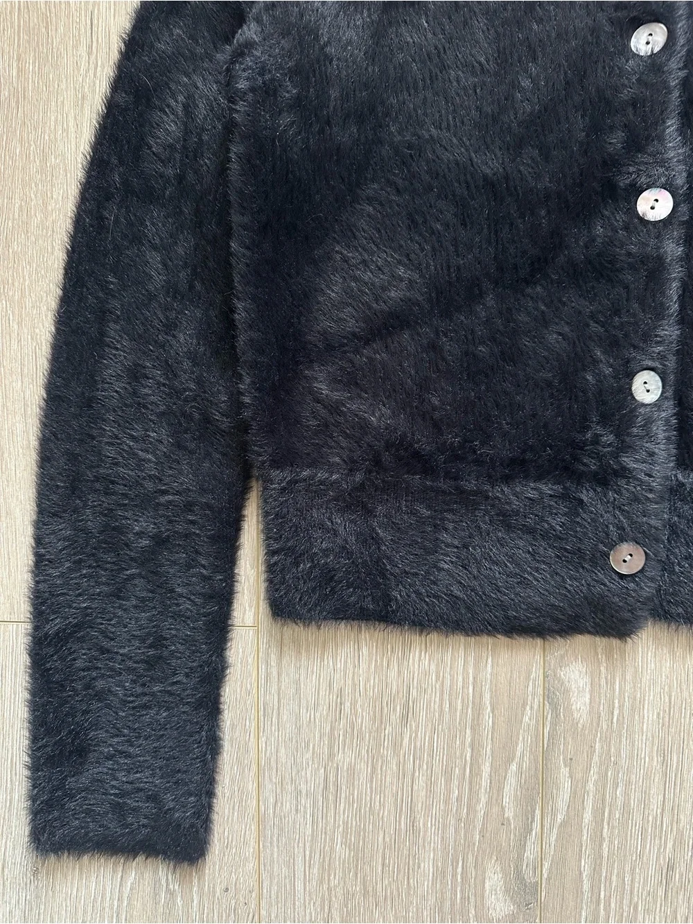 Vince Eyelash Cardigan Fuzzy Knit Button Front Long Sleeve Black Sz M